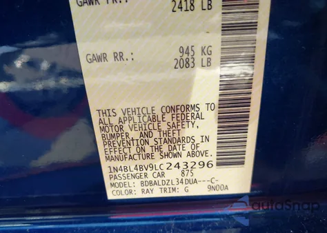 2020 Nissan Altima S Fwd z USA, uszkodzony, nr VIN 1N4BL4BV9LC243296